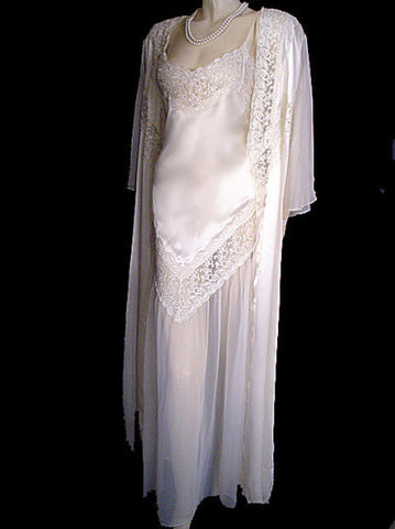 *ROMANTIC INTIMATE TOUCH IVORY BRIDAL TROUSSEAU PEIGNOIR & NIGHTGOWN S ...