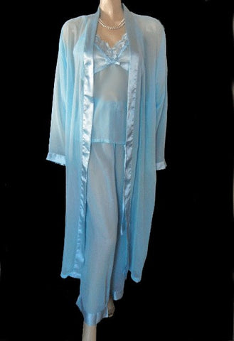 *BEAUTIFUL COLLECTIONS, ETC. 3-PIECE SATIN & CHIFFON PEIGNOIR & PAJAMA ...