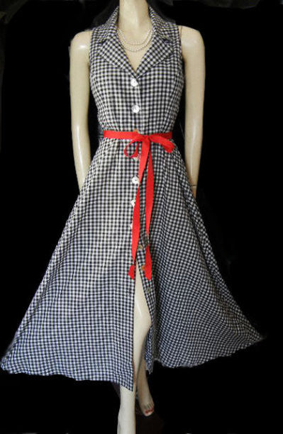 *VINTAGE-LOOK COLDWATER CREEK BLACK & WHITE CHECKED SWING DRESS WITH S ...