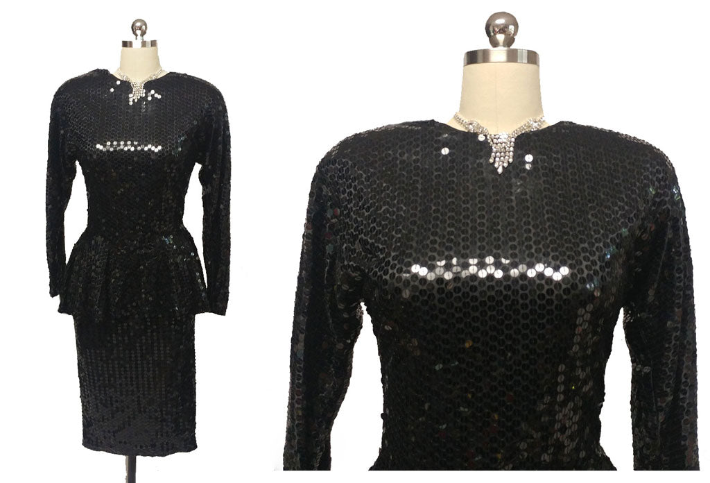 *DAZZLING VINTAGE '70s / '80s PARA SPARKLING ALL SEQUIN PEPLUM COCKTAI ...