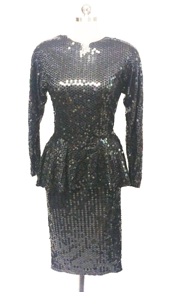 *DAZZLING VINTAGE '70s / '80s PARA SPARKLING ALL SEQUIN PEPLUM COCKTAI ...