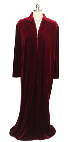 NEW - DIAMOND TEA LUXURIOUS ZIP UP FRONT VELOUR ROBE IN CRIMSON - SIZE SMALL - #1