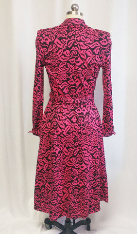 *VINTAGE 1980s DIANE VON FURSTENBERG HOT PINK & BLACK WRAP DRESS ...