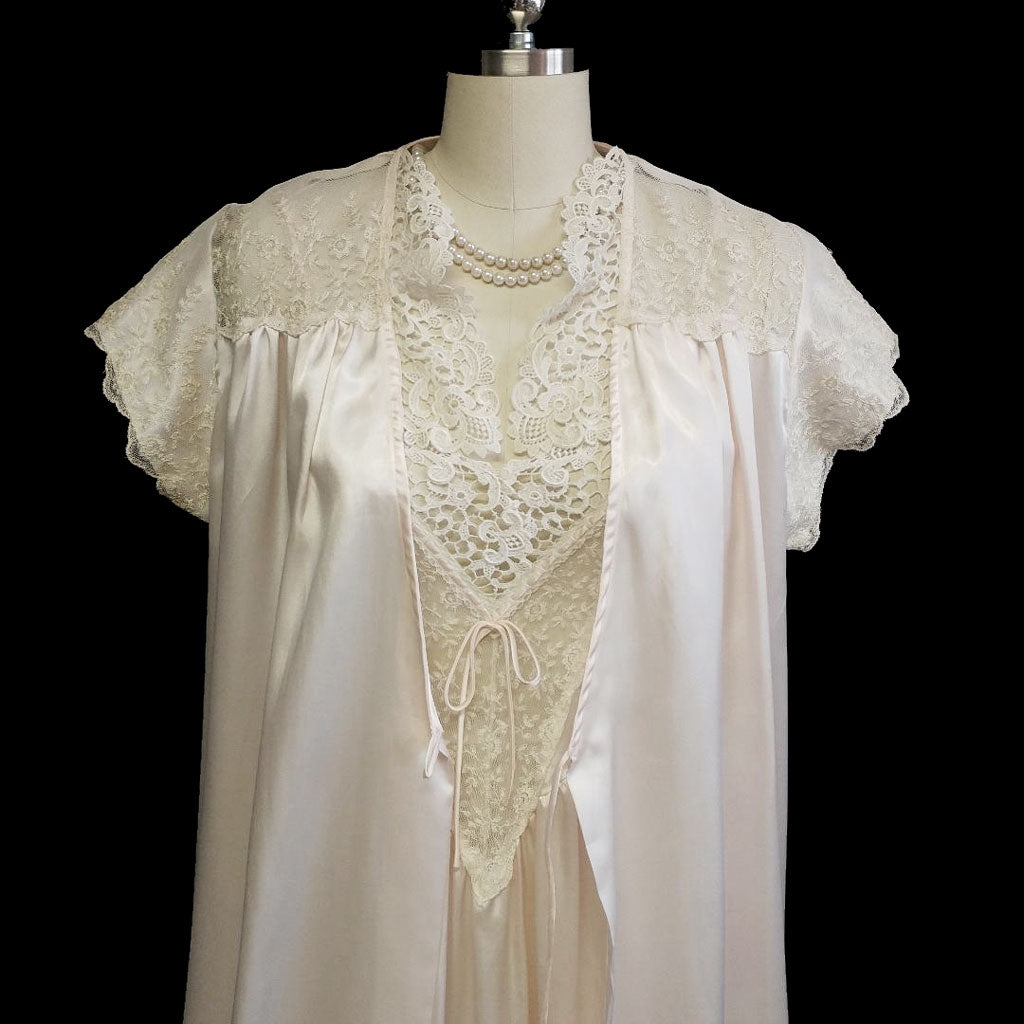 *GORGEOUS VINTAGE DONNA RICHARD LACE & SATIN PEIGNOIR & NIGHTGOWN SET ...