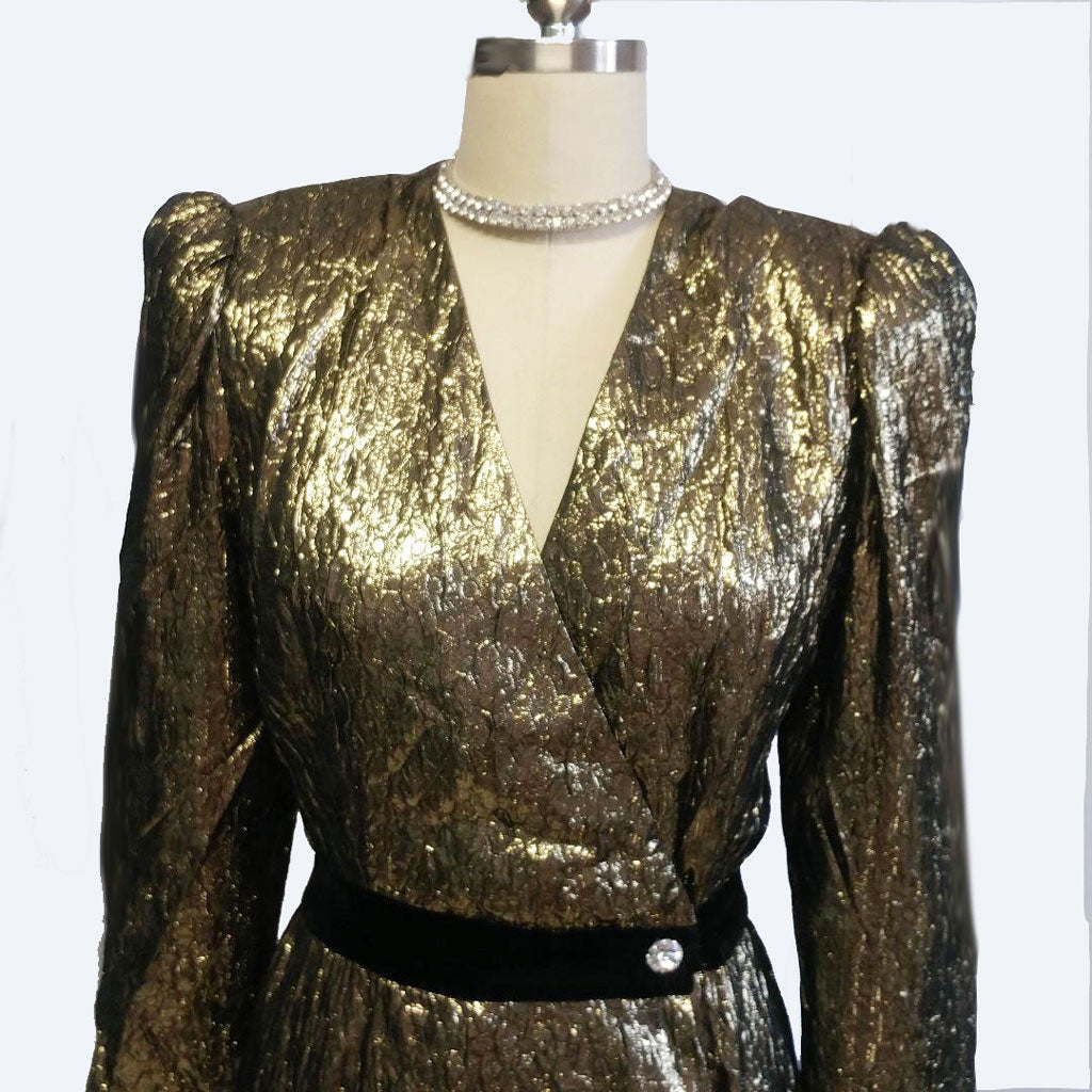 gold lame evening gown