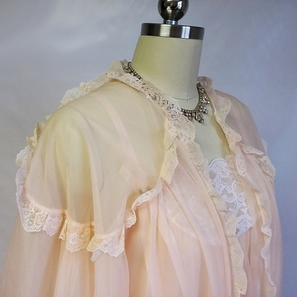 EXQUISITE VINTAGE FLUFFY INTIME LACE DOUBLE NYLON PEIGNOIR & NIGHTGOWN ...
