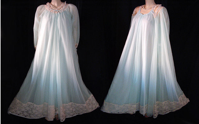 Vintage Intime Double Nylon And Lace Peignoir And Nightgown