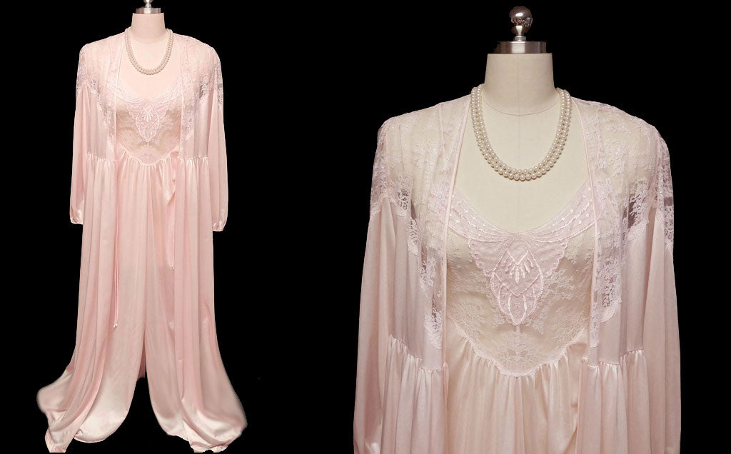 VINTAGE LILY OF FRANCE SLEEPWEAR BRIDAL WEDDING NIGHT LACE PEIGNOIR ...