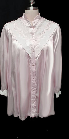 *VINTAGE SARA BETH BRIDAL GLEAMING SATIN POET'S SHIRT NIGHTGOWN WITH E ...