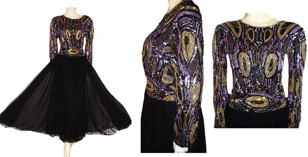 purple and gold evening gowns