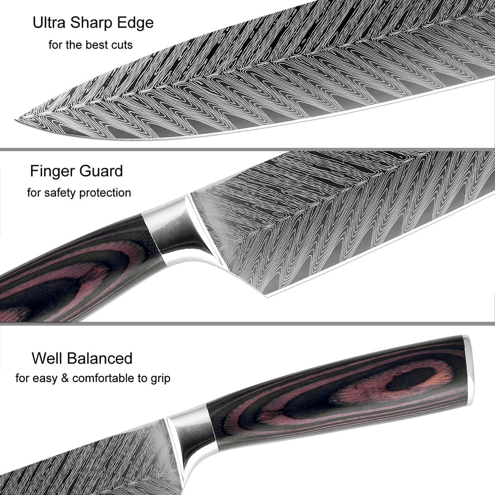 XITUO Kitchen Chef Knives 8 inch Classic pattern Japanese 7CR17 Stainless Steel Sanding Laser Pattern Vegetable Santoku Knife