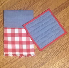 gingham and cotton chambray kitchen accessories made by Sacha Matheos