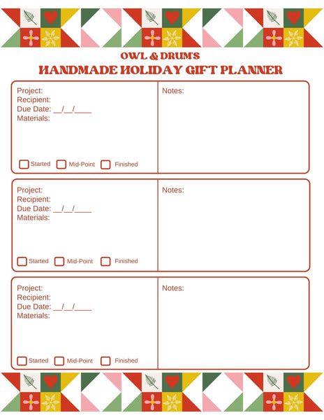 Owl & Drum's Handmade Holiday Gift Planner
