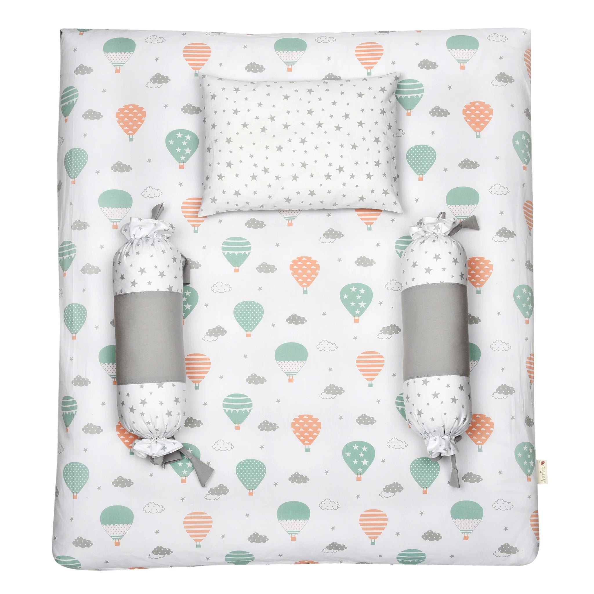 Aariro Silk Cotton Baby Bedding Set-Fly High-White & Grey-For Infants