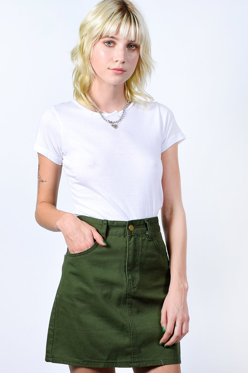 olive green denim skirt