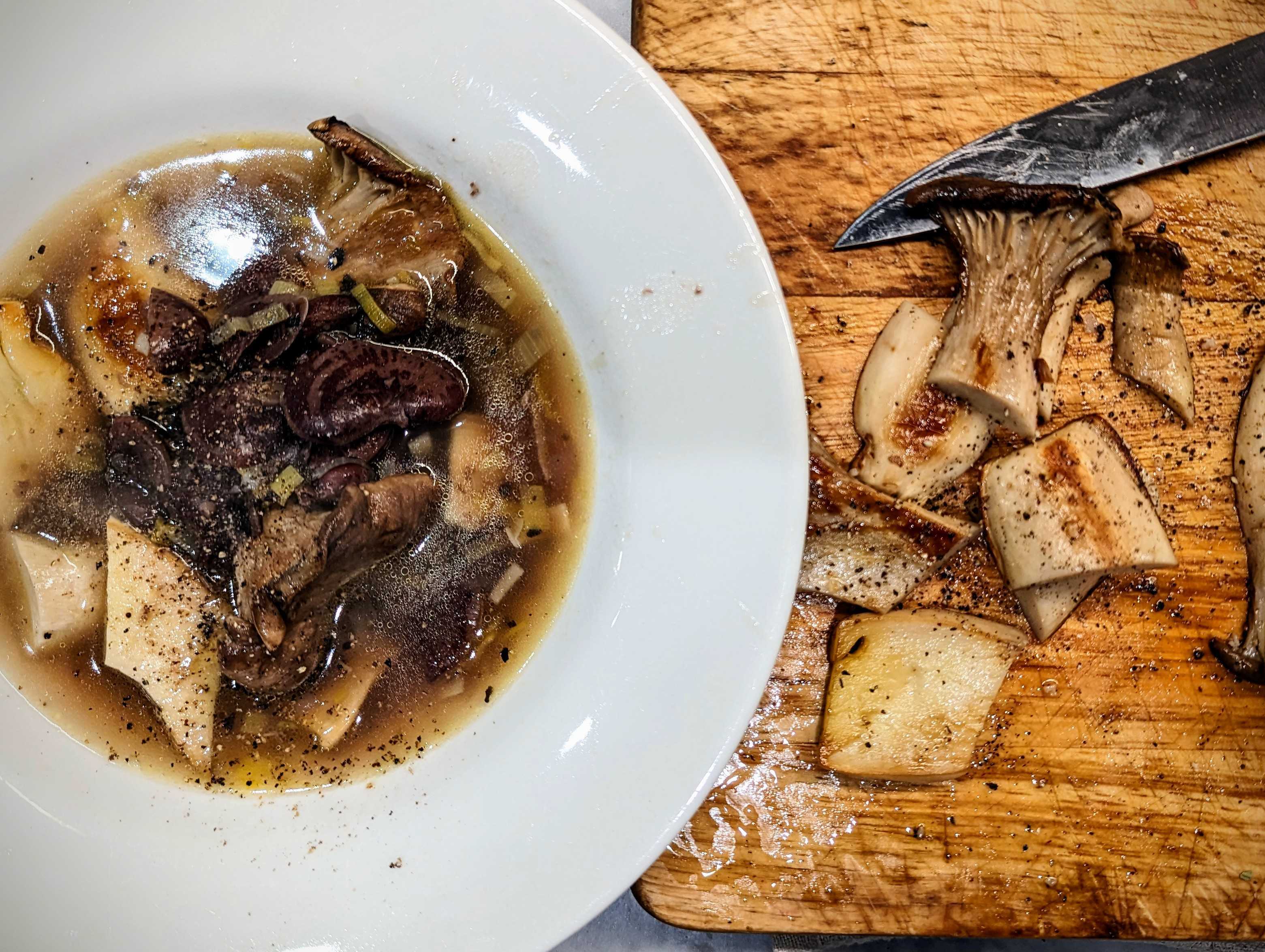 King Trumpet Mushroom and Christmas Lima Bean Soup