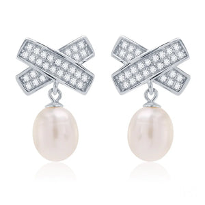 2024 Fashion Women Jewelry 925 Silver Two Pearl Water Drop Rice Pearl Drop Stud Earrings Rhodium-Plated Pearl Earrings - Jeweller Buy