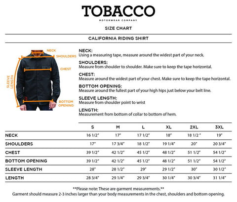 lords x tobacco california shirt size chart
