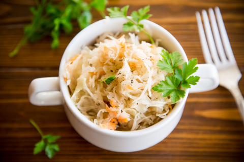 Bowl of fresh Sauerkraut, which is rich in probiotics