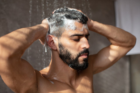 Man washing his hair