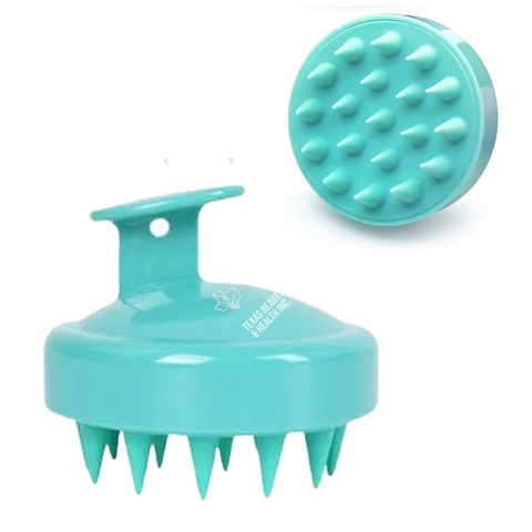 A green Texas Beauty & Health Scalp Massager Shampoo Brush. With its vibrant color, this brush offers a practical way to invigorate the scalp and enhance hair washing, contributing to a refreshed feeling.