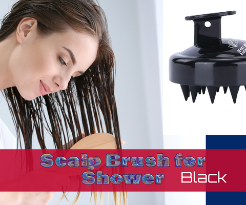"Black Texas Beauty & Health Scalp Massager Brush: A sleek black scalp massager brush designed for revitalizing scalp health and promoting hair growth. The soft silicone bristles provide a gentle massage while effectively cleansing and exfoliating the scalp. The ergonomic design ensures comfortable handling during use."