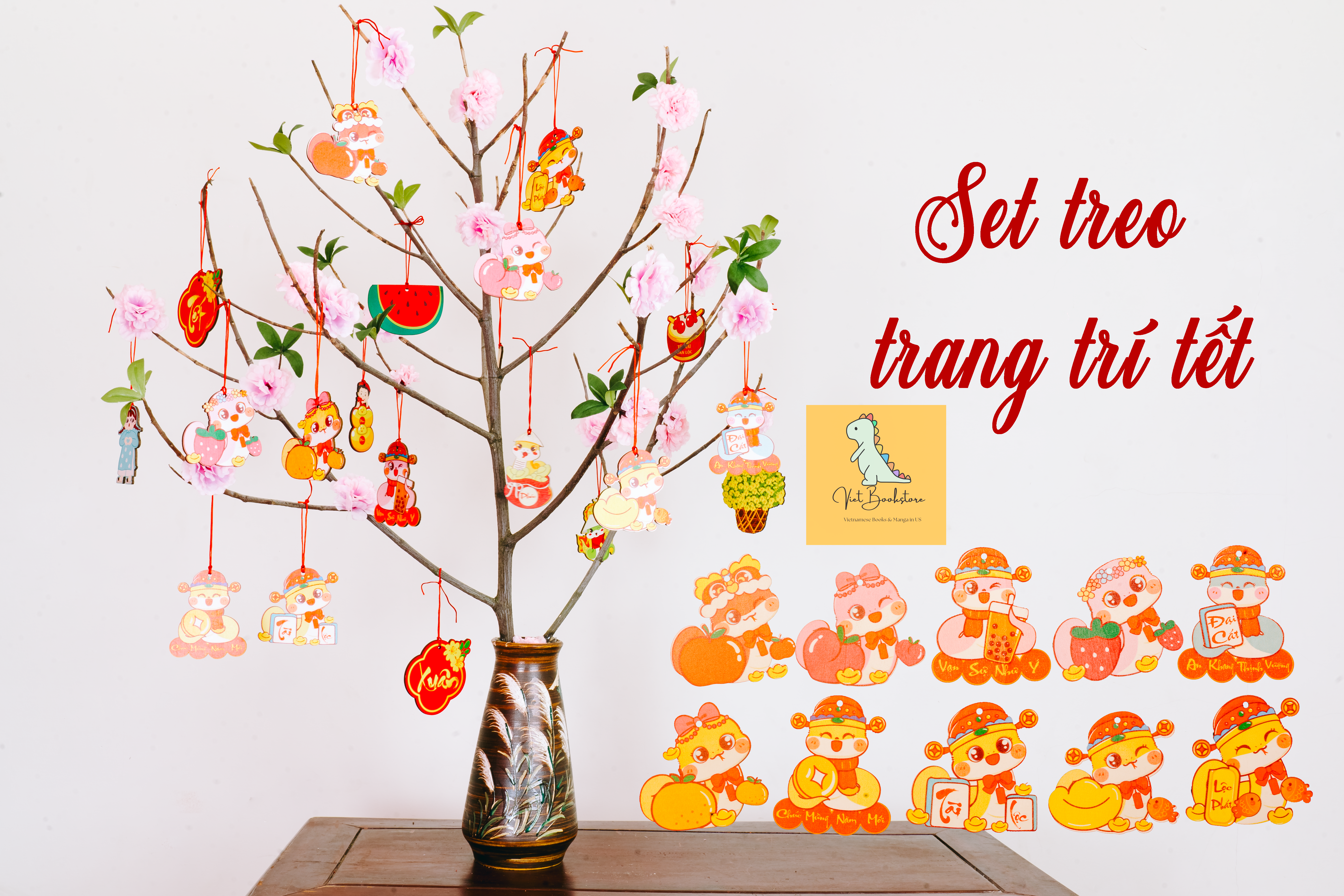 Đồ trang trí Tết bằng gỗ Rắn tài lộc Lunar New Year wooden decoration sets| Prosperity Year of Snake