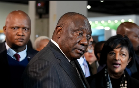 President Cyril Ramaphosa with AFI Marketing Manager, Roshnee Pillay during his visit to the AFI Exhibition during the BIEC Expo at the Sandton Convention Centre.