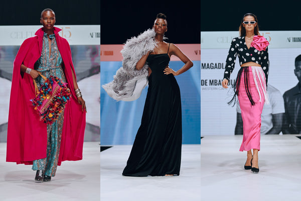 Collage of three models on the runway at Cape Town Fashion Week 2023.