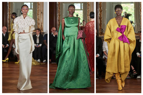 Un collage de looks de la collection Paris Haute Couture Gall/Hiver 2023/24 d'Imane Ayissi.