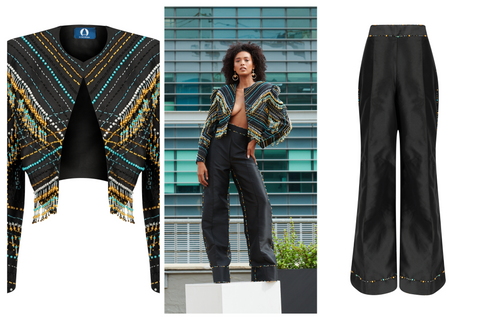 SCALO BEADED CROPPED JACKET AND SCALO WIDE LEG BEAD PANTS