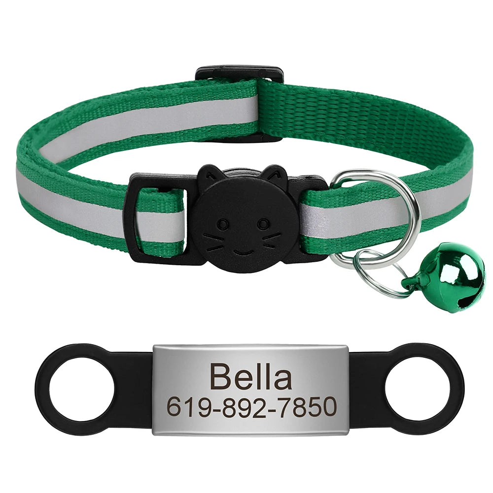 Personalized Reflective Cat Collar with Engraved ID Nameplate and Bell - Image 16