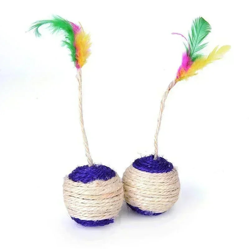 Interactive Sisal Cat Scratching Ball Toy with Feather - Image 5