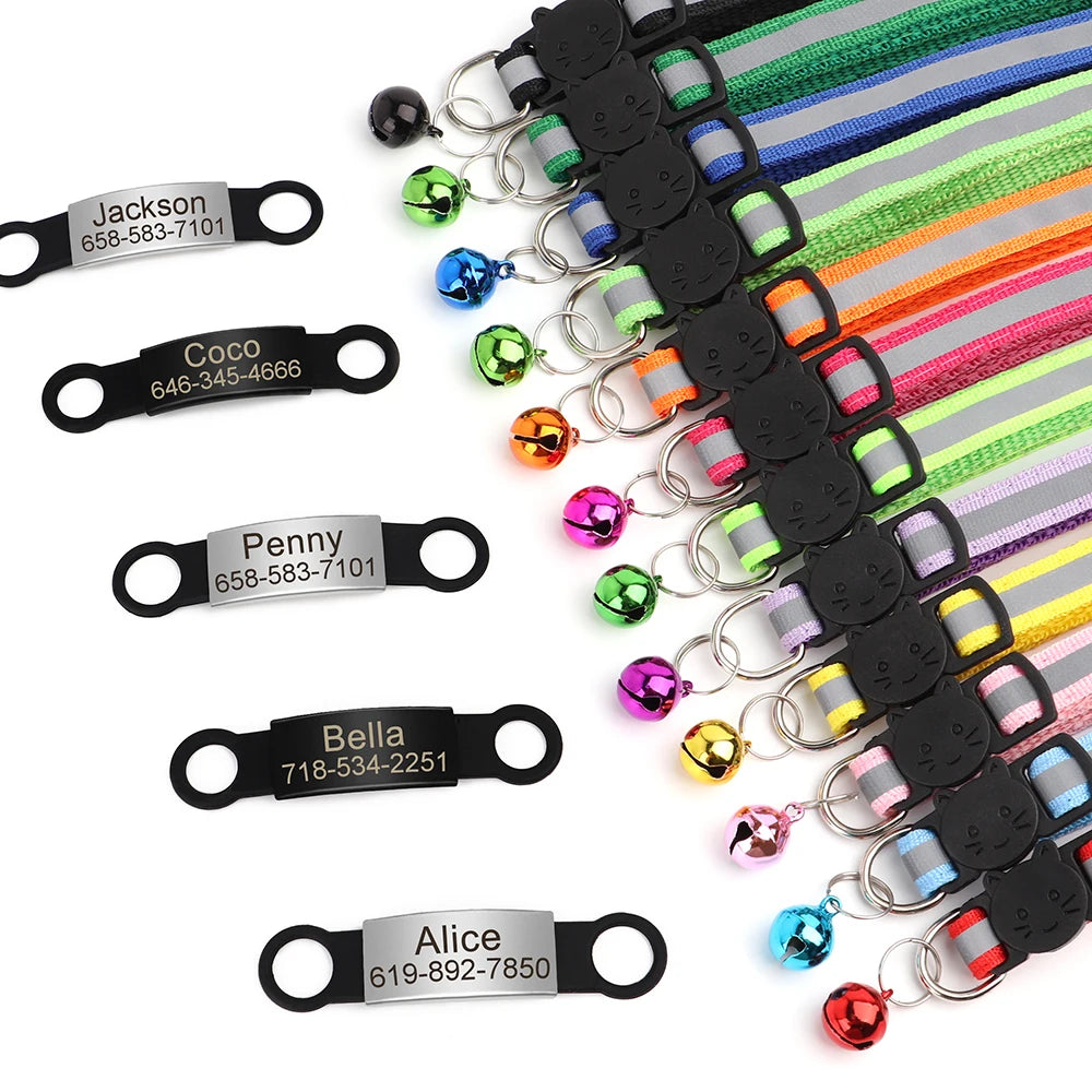 Personalized Reflective Cat Collar with Engraved ID Nameplate and Bell - Image 17