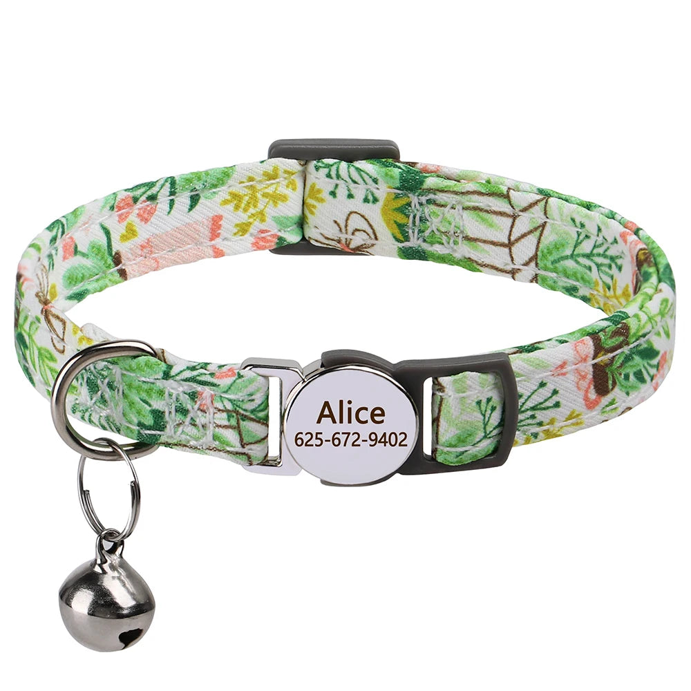 Personalized Cat Collar Adjustable Kitten and Small Dog Collar with Engraved Name Tag and Bell - Image 38