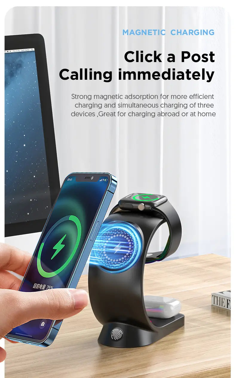 4 In 1 Magnetic Wireless Charger Fast Charging For Smart Phone Atmosphere Light Charging Station For Airpods Pro