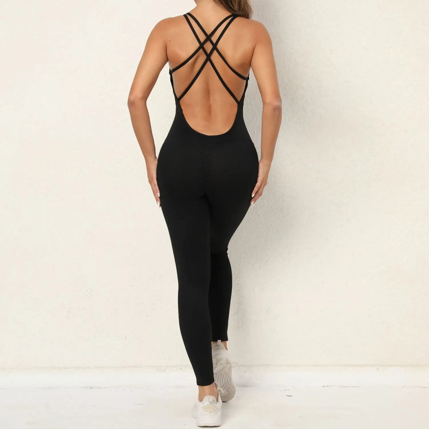 Yoga Jumpsuit With Cross-strap Back Design Quick-drying Tight-fitting Running Sports Fitness Pants Fashion Seamless