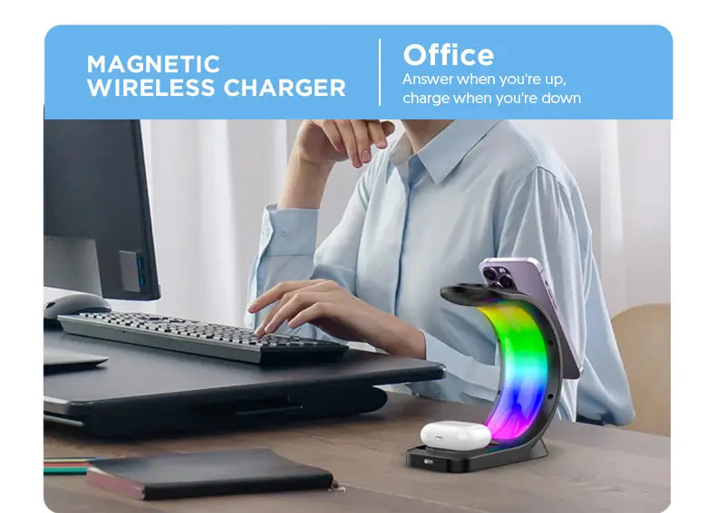 4 In 1 Magnetic Wireless Charger Fast Charging For Smart Phone Atmosphere Light Charging Station For Airpods Pro