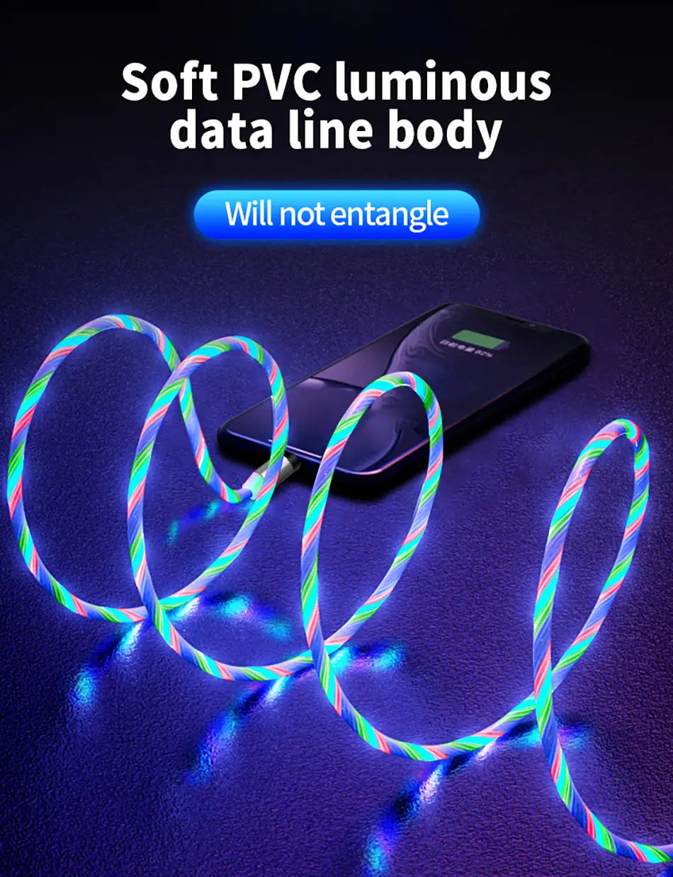 Compatible with Apple Flowing Ligh Magnetic Streamer Data Line Cable for Iphone Android Typec
