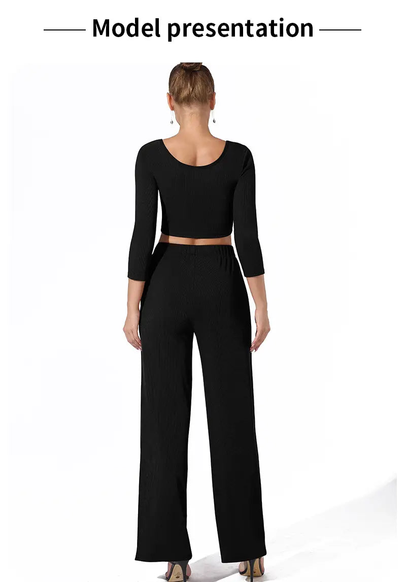 Women’s Fashion Simple Solid Color Top Pants Set