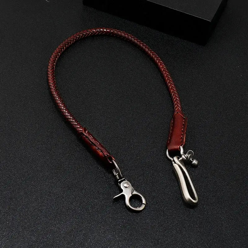 Hip Hop Keychain Waist Leather Biker Chain Brown Color Rock Punk Trousers Jean Motorcycle Men Jewelry Cross Braid Pants