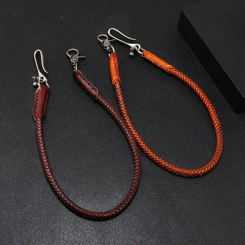 Hip Hop Keychain Waist Leather Biker Chain Brown Color Rock Punk Trousers Jean Motorcycle Men Jewelry Cross Braid Pants