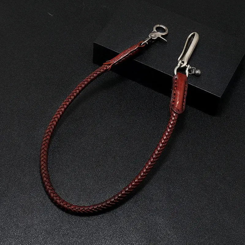 Hip Hop Keychain Waist Leather Biker Chain Brown Color Rock Punk Trousers Jean Motorcycle Men Jewelry Cross Braid Pants
