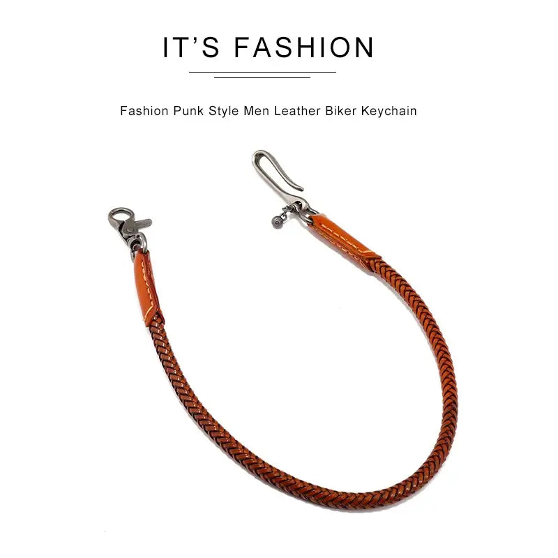 Hip Hop Keychain Waist Leather Biker Chain Brown Color Rock Punk Trousers Jean Motorcycle Men Jewelry Cross Braid Pants