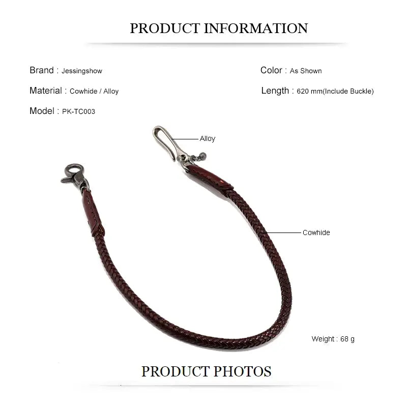 Hip Hop Keychain Waist Leather Biker Chain Brown Color Rock Punk Trousers Jean Motorcycle Men Jewelry Cross Braid Pants