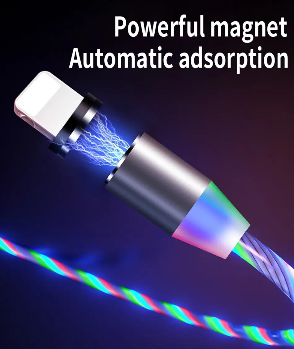 Compatible with Apple Flowing Ligh Magnetic Streamer Data Line Cable for Iphone Android Typec