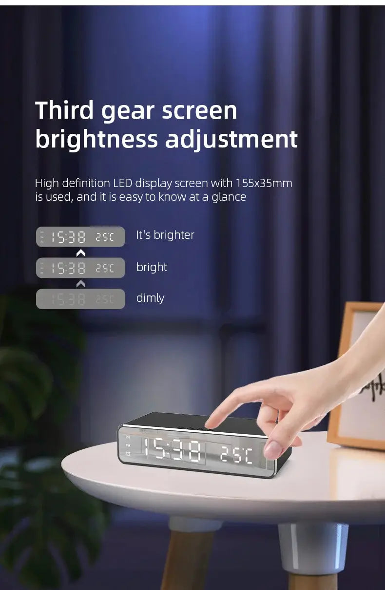 LED Electric Alarm Clock With Wireless Charger Desktop Digital Despertador Thermometer Clock HD Mirror Clock Watch