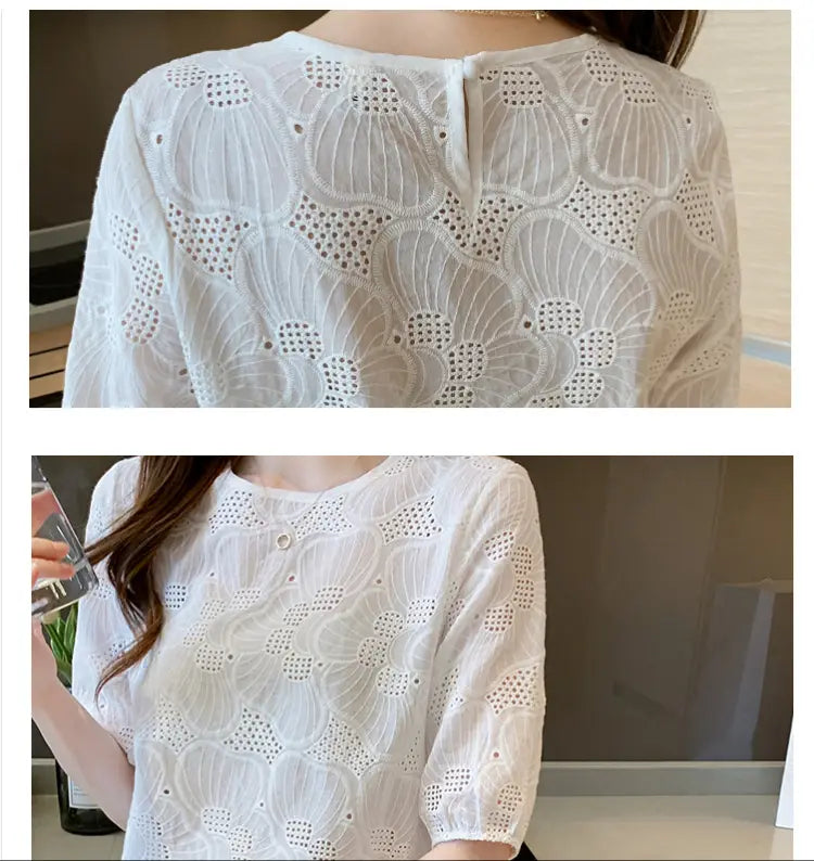 Embroidered Hollow Women’s Chiffon Shirt