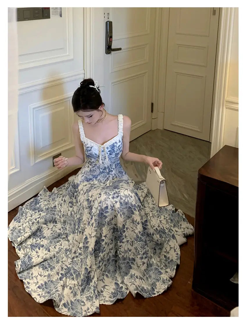 Fashion Retro Women Floral Strap Dress