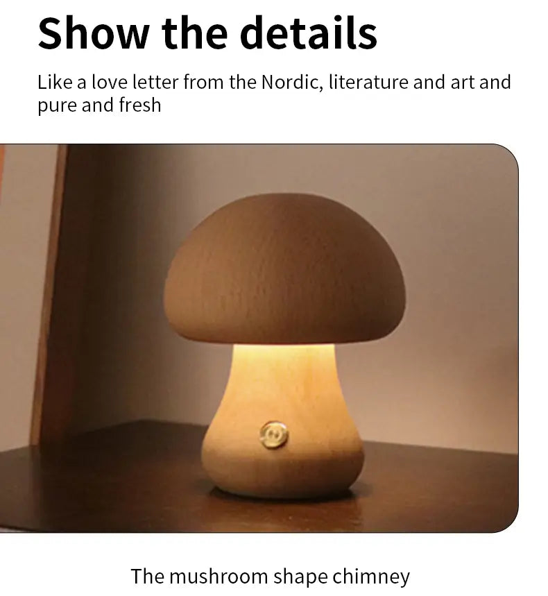 INS Wooden Cute Mushroom LED Night Light With Touch Switch Bedside Table Lamp For Bedroom Childrens Room Sleeping Night